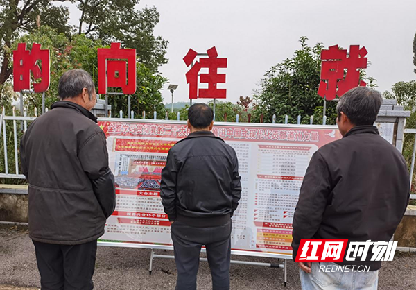 图为刘家村部分党员、群众在阅览党的二十大精神宣传版面.png