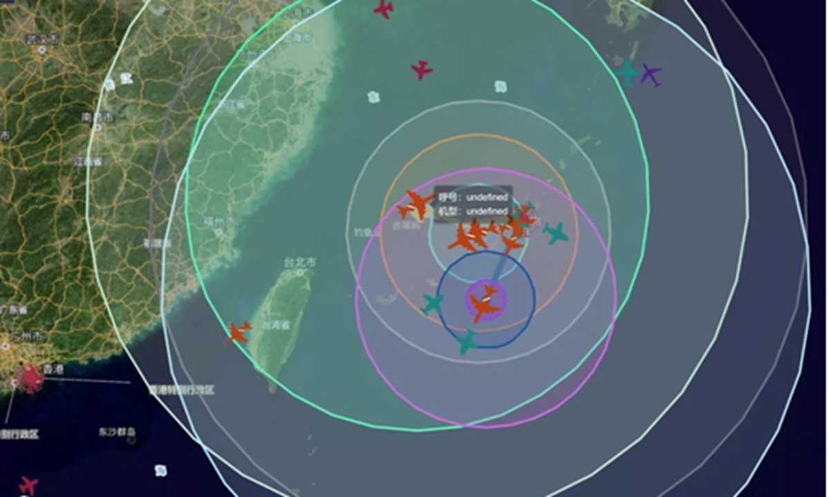 Several US military spy aircraft operate in the East China Sea and the Philippine Sea on August 9, 2022 amid PLA's large-scale exercises around the island of Taiwan. Photo: Courtesy of MizarVision