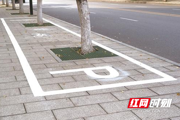 图为湘龙路上已绘制好的非机动车停车区域。 罗展 摄.png