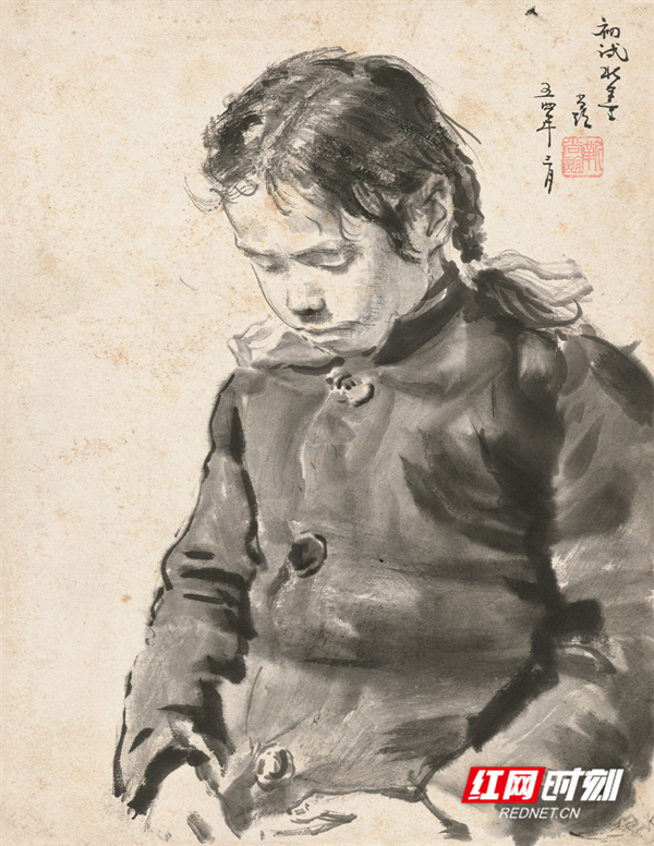 低头的女孩，28.5cm×22cm，1954年.jpg