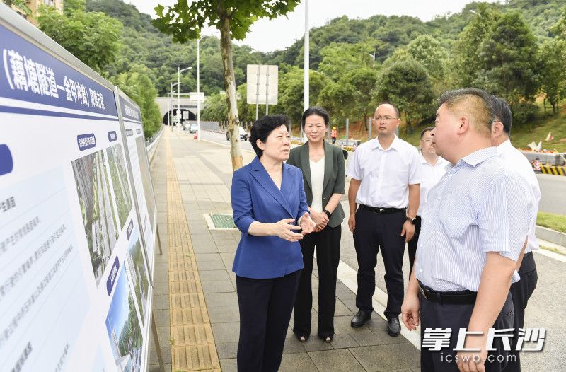 吴桂英来到长望路西延线藕塘隧道段，督办长望路西延线交通噪声问题整改。