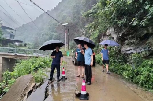 县委书记唐德荣带领部门和乡镇领导在现场察看“断头路”。受访单位供图