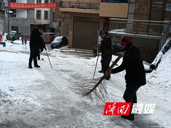 荷田乡组织党员干部开展扫雪除冰(图1)