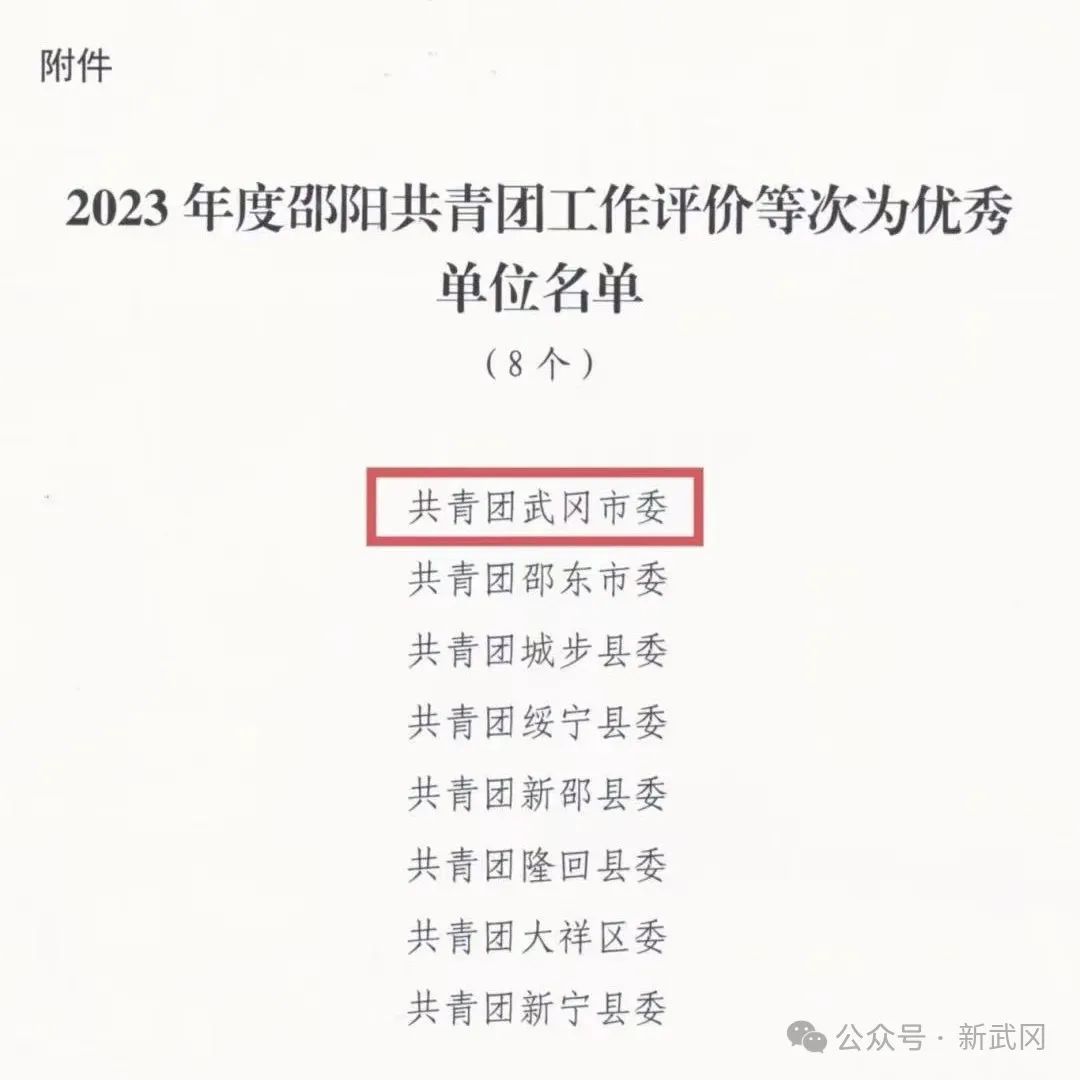 共青团武冈市委连续三年在邵阳考核排名第一