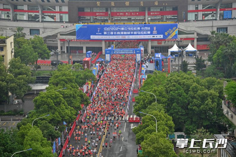 4月21日，战马2024湘江马拉松赛·长沙站（第三届长株潭融城半程马拉松赛）在贺龙体育中心开跑。 长沙晚报全媒体记者 王志伟 董阳 实习生 欧阳潇潇 摄影报道