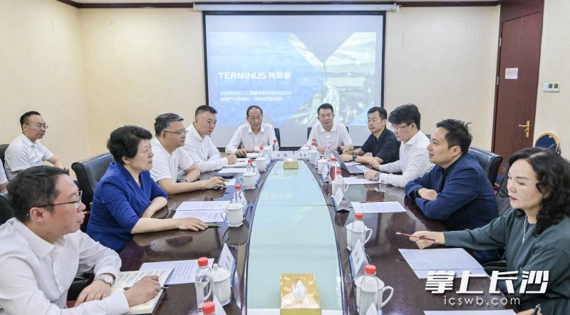 吴桂英与特斯联科技集团创始人兼首席执行官艾渝交流。