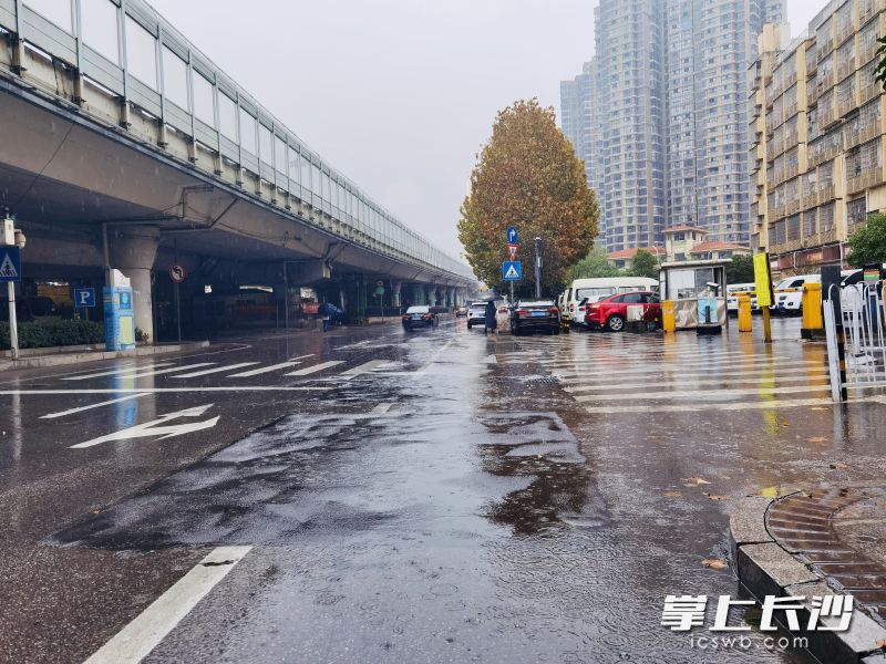 當(dāng)日暴雨天氣下，實(shí)施改造后的毛家橋市場門口毫無積水。 長沙晚報(bào)通訊員 史靜波 供圖