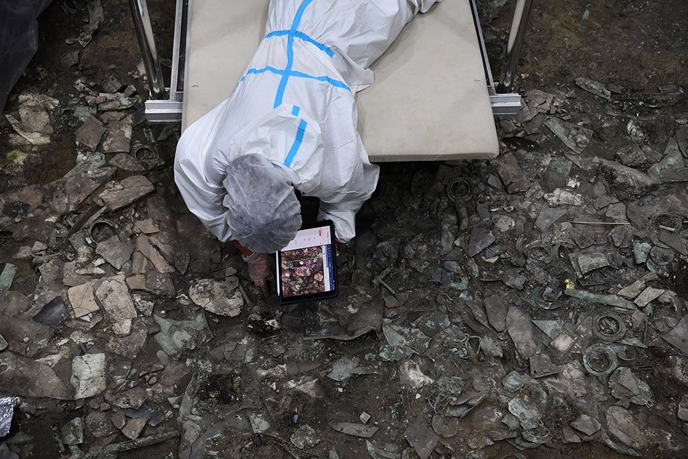 2022年6月28日,四川德阳,三星堆7号祭祀坑发掘现场。