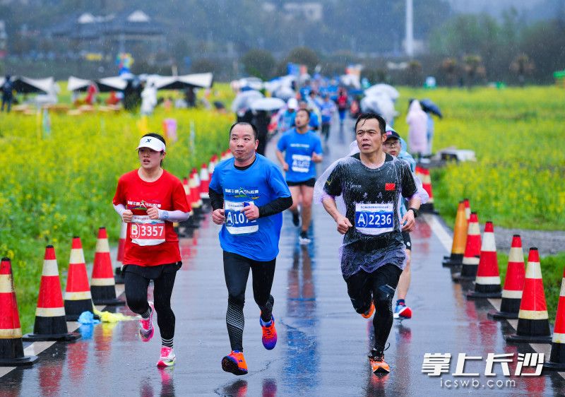 第二届长株潭融城半程马拉松赛暨乡村生态旅游节在天心区暮云街道许兴村举行，3000名选手雨中开跑。长沙晚报全媒体记者 邹麟 摄