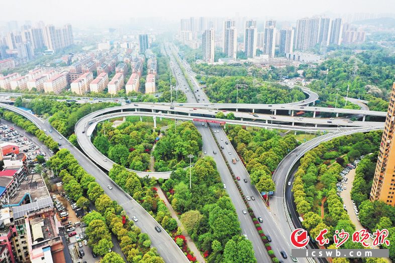 4月9日，西二环—岳麓大道立交节点正式通车，为车辆开辟了一条便捷通道，可直接进入西二环向北通行。长沙晚报通讯员 王俊 徐坤 供图