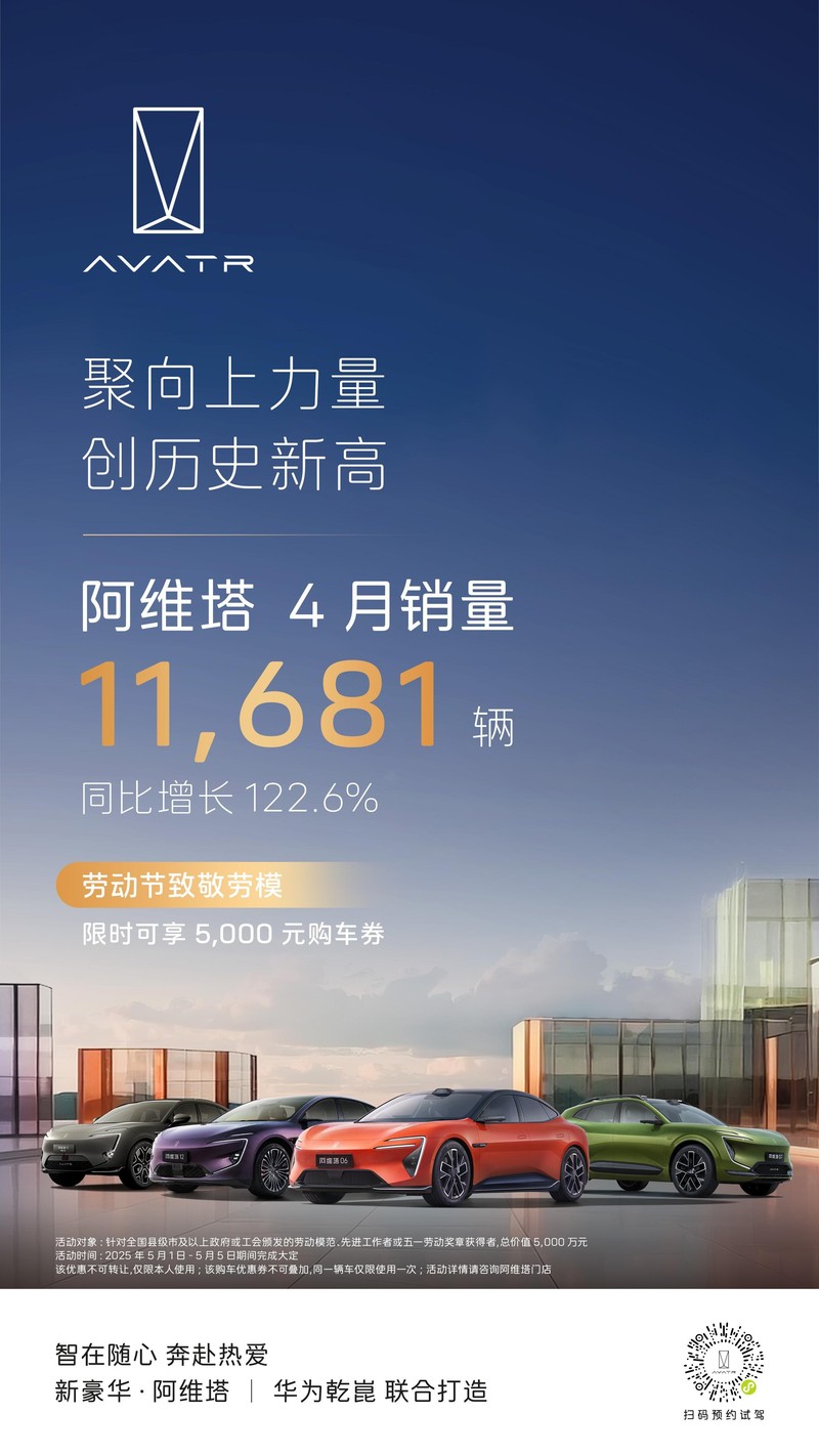 阿维塔4月份销量为11681辆  同比增长122.6%-图1