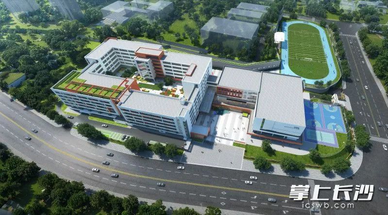长郡外国语实验中学南校区俯瞰效果图。