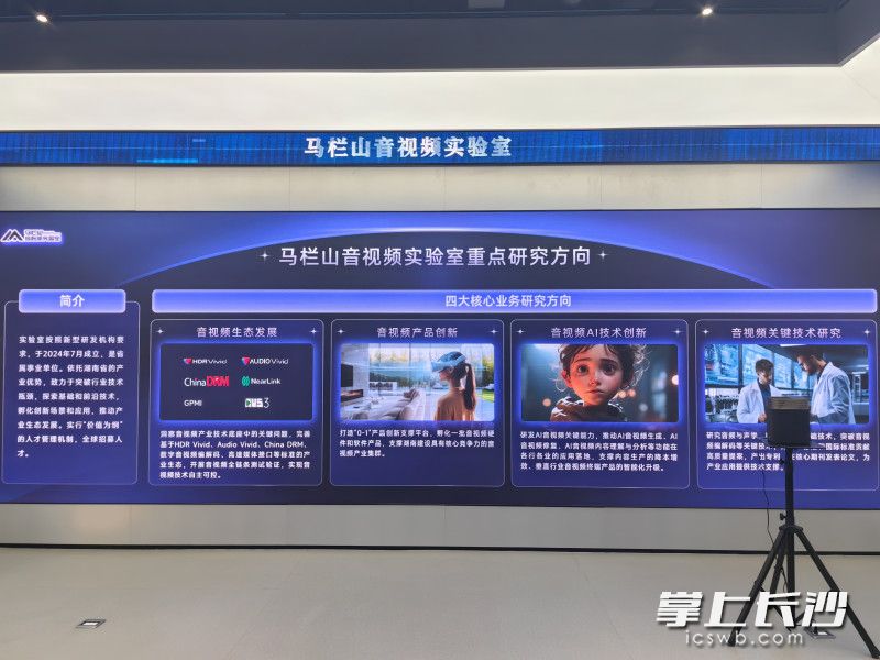 马栏山文化和科技融合展厅里的马栏山音频实验室简介。 长沙晚报全媒体记者 匡小娟 摄