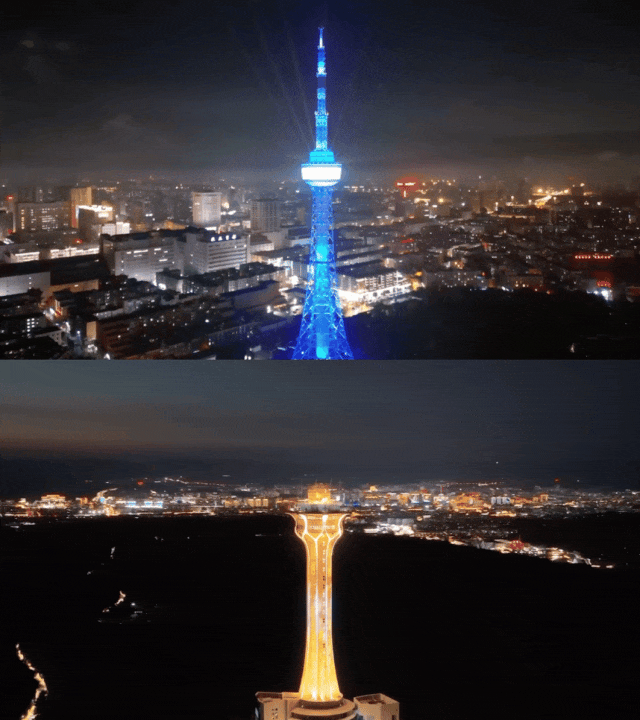 看着两个塔：光束，这两个城市的文化文化