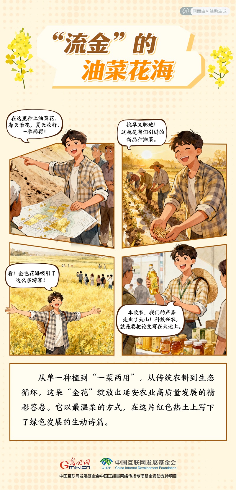 【我“种”老区青年·艾漫画】万亩油菜花“流金