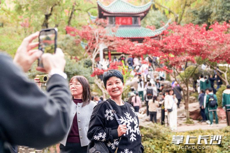 爱晚亭的美景吸引了大量市民和游客前来打卡。