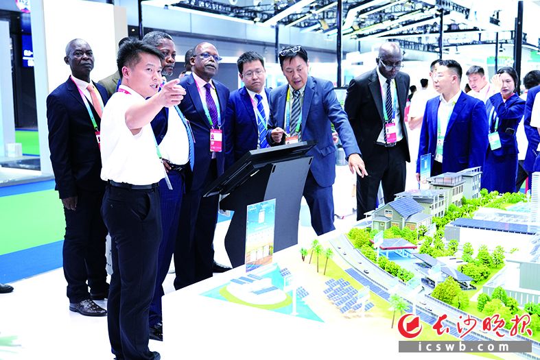 红太阳新能源相关工作人员向外国客商介绍微电网解决方案。长沙晚报通讯员 王浩宇 供图