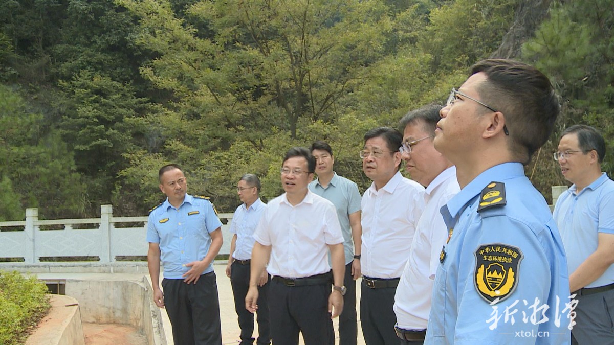 督察组现场调研韶山市大坪村石煤质采石场。(全媒体记者 熊婷 摄).png