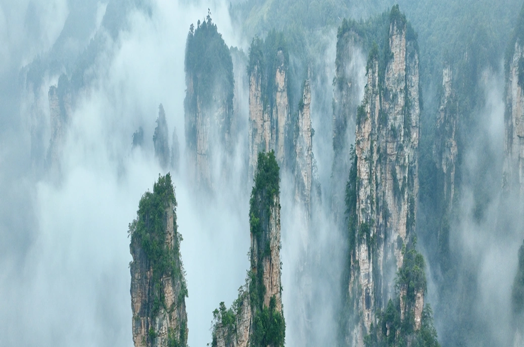 张家界百龙天梯穿行峰林间美成水墨画