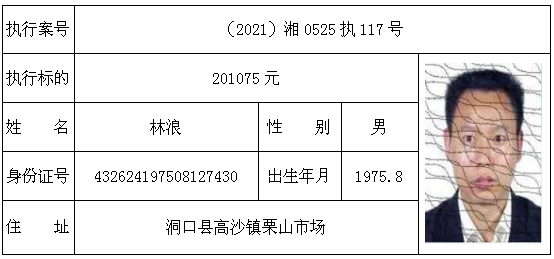 洞口县人民法院发布2021年第四期失信被执行人名单