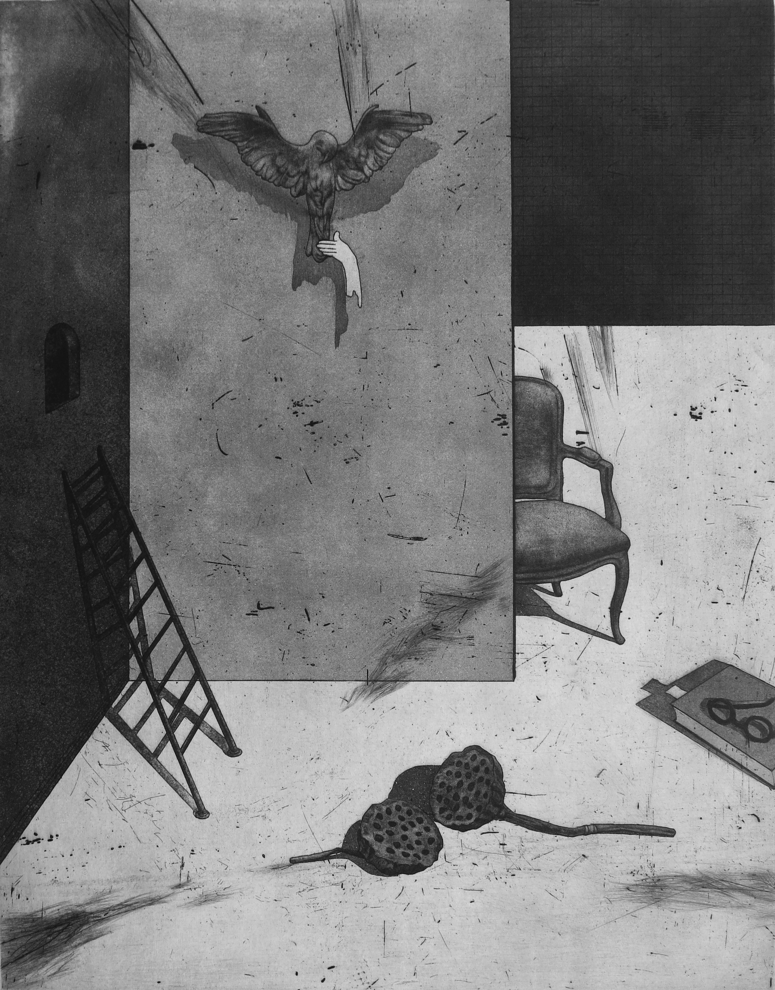 《墙上的鸟》40×51cm 铜版画 2013年.JPG