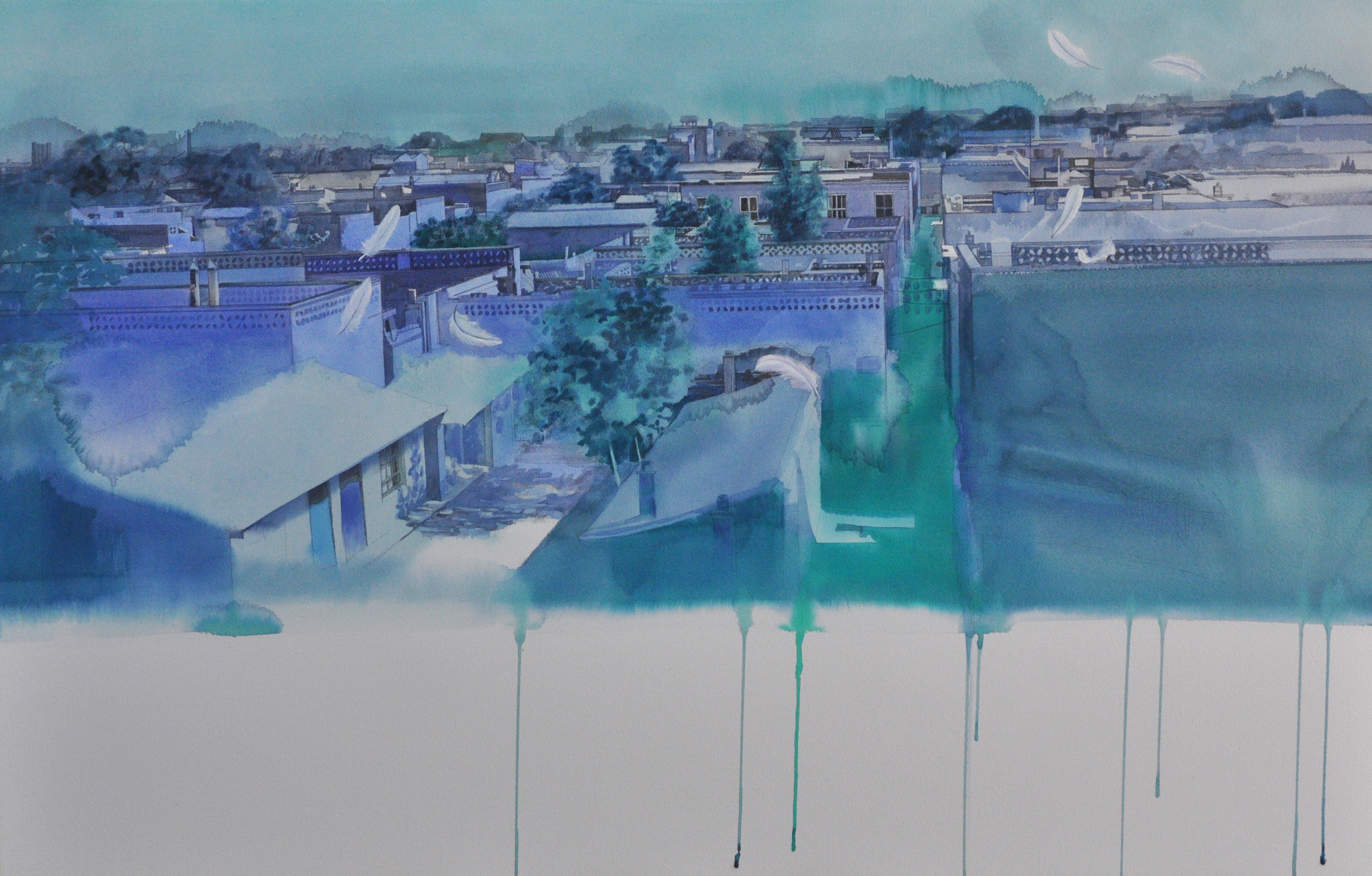 《俯瞰平遥之三》73×112cm 纸上水彩  2019（湖南水彩风景画提名展）.JPG