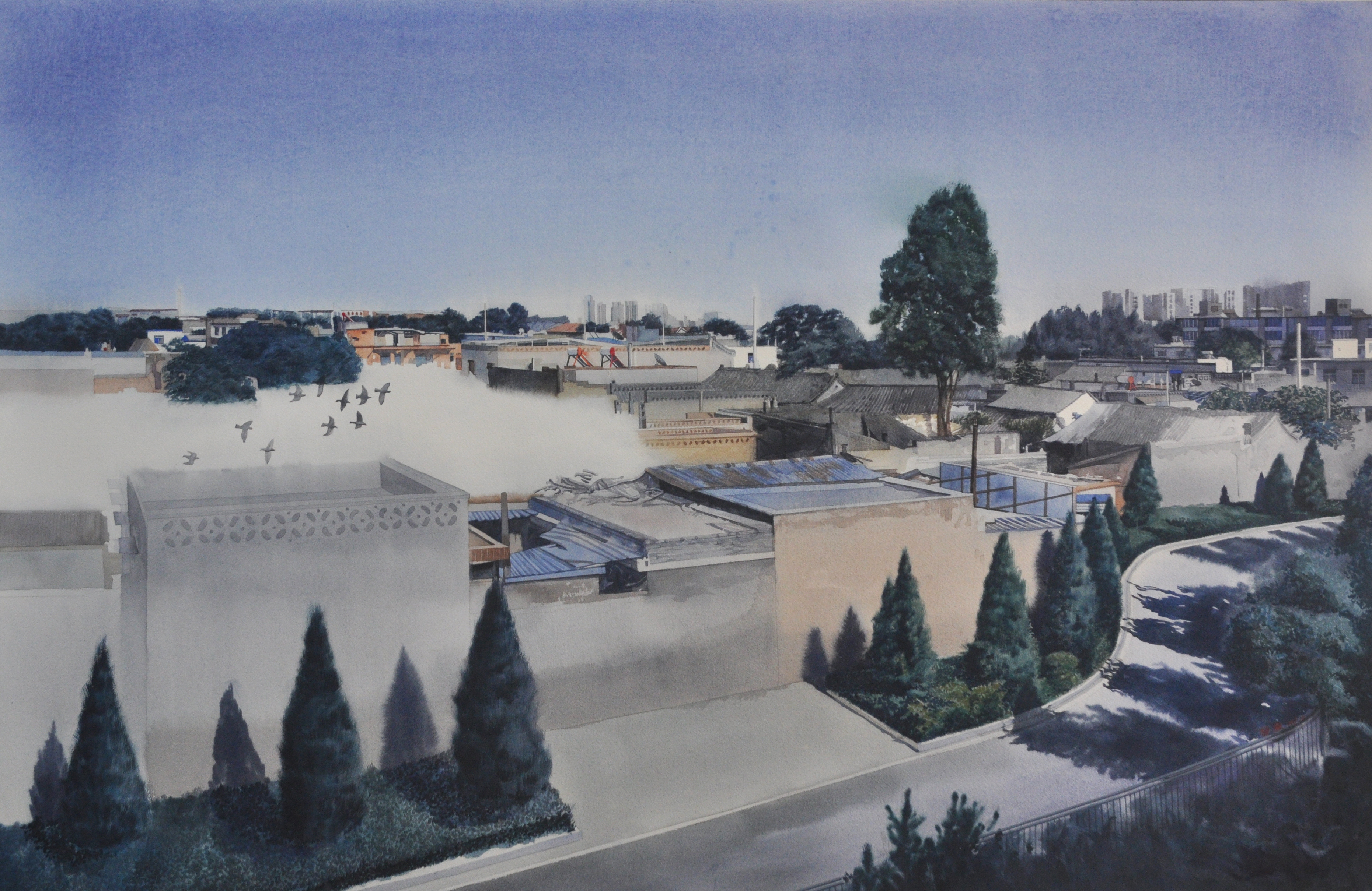 《俯瞰平遥之二》73×112cm 纸上水彩  2019.（湖南水彩风景画提名展）JPG.JPG